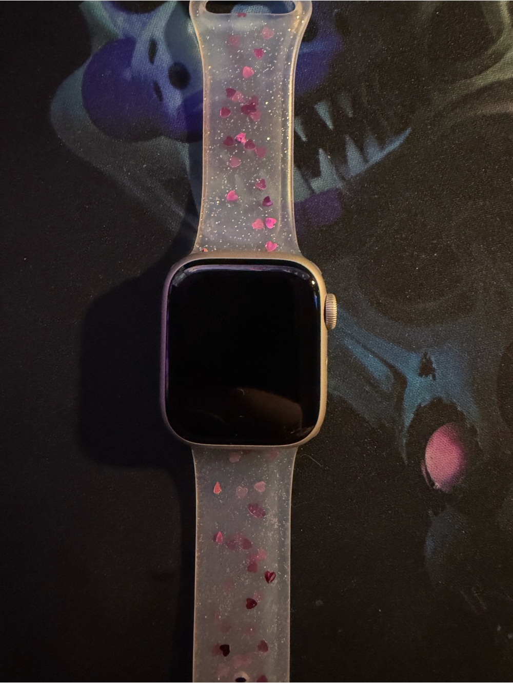 Apple Smartwatch with Clear Silicone Band and Pink Heart Accents